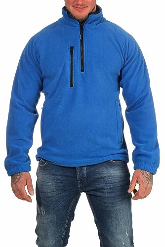 Mivaro Herren Fleecepullover mit Taschen und Reißverschluss, Farbe:Blau, Größe:3XL