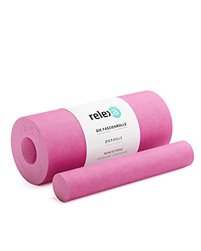relexa 2in1 Faszienrolle, 2-teiliges Selbstmassagegerät mit herausnehmbarem Kern, mittlere Härte, Ganzkörper Foam Roller, inkl. Faszien-eBook, 35 x 14 cm (L x Ø), in Pink