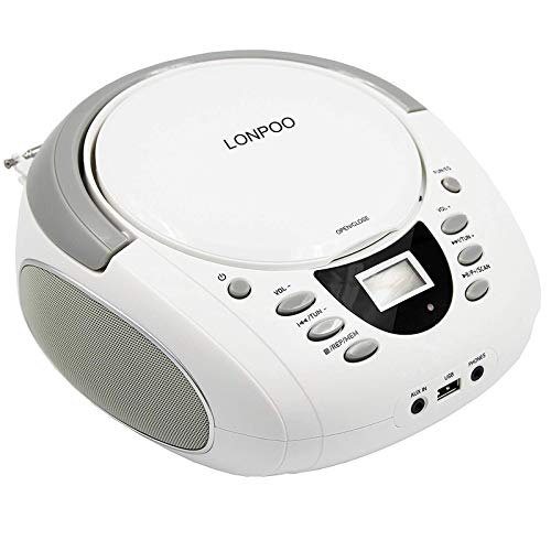 LP-D01 Tragbarer CD-Player für Kinder mit Bluetooth, UKW-Radio, USB Eingang & AUX & Kopfhöreranschluss, 2x2Watt RMS Stereo Boombox (NO DAB)