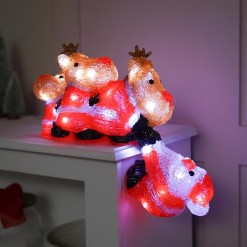 Festive Lights Weihnachtsfigur Rentier aus Acryl, 35 cm, für drinnen und draußen, batteriebetrieben, 40 weiße LEDs, batteriebetrieben, mit Timer-Dekoration