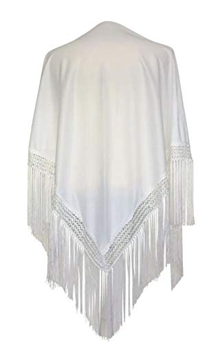 La Senorita Spanischer Manton Tuch Schal weiß einfarbig Größe: Large 190 * 90 cm für Damen