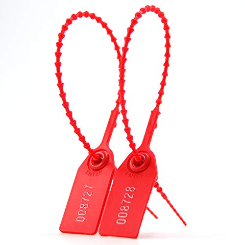 Kunststoff-Etikettenbinder, 100 Kunststoff-Manipulationssiegel, Kabelbinder for Feuerlöscher, Pull-Tite-Sicherheitsetiketten, nummerierte Einweg-Selbstverriegelungslasche (rot) (Color : Red)
