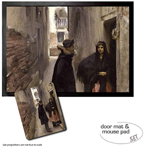 1art1 John Singer Sargent, Straße In Venedig, 1882 Fußmatte Dekomatte Innenbereich | Design Türmatte (70x50 cm) + Mauspad (23x19 cm) Geschenkset