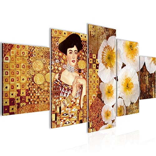 Wandbilder Gustav Klimt 5 Teilig Bild auf Vlies Leinwand Deko Wohnzimmer Frau Blumen Gold 019552a