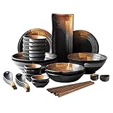 Schüssel Retro Keramik Geschirr Set Suppenschüssel/Reis Schüssel/Teller/Löffel/Essstäbchen, 2-6 Personen japanische Geschirr Set Geschirr (größe : 38 Pieces)