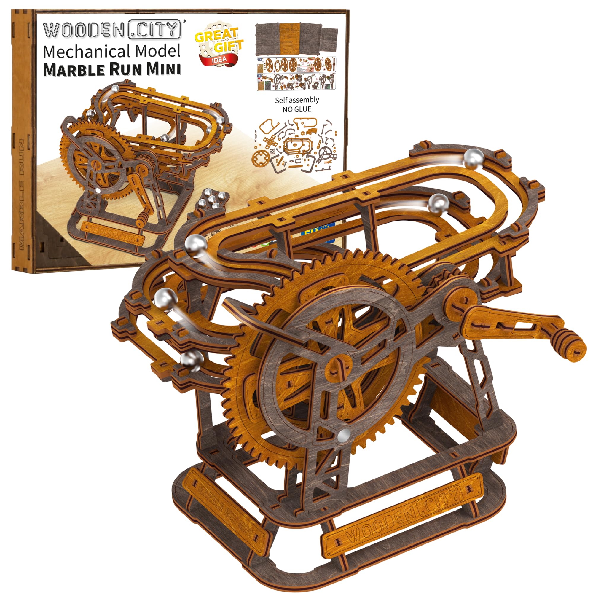 Wooden.City Murmelbahn 3D-Puzzle – europäisch gefertigtes mekahnisches Modellbausatz aus Holz, Marmor-Labyrinth zur Selbstmontage – kein Kleber erforderlich, ideal für Erwachsene und Jugendliche