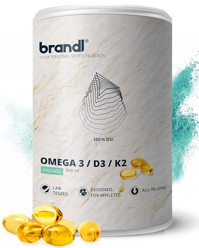 Vitamin D3 K2 Omega 3 Premium Kapseln | brandl® Made in Germany mit Fischöl Omega 3 aus der EU | Optimiert für Sportler | 240 Kapseln