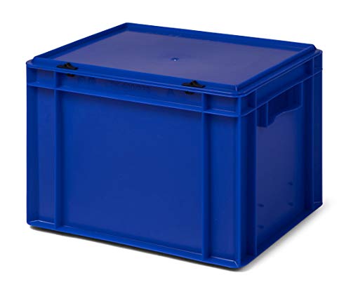 Design Aufbewahrungsbox mit Deckel | Stapelbox stapelbar | 5 Farben | 8 Größen (40x30x28 cm, blau)