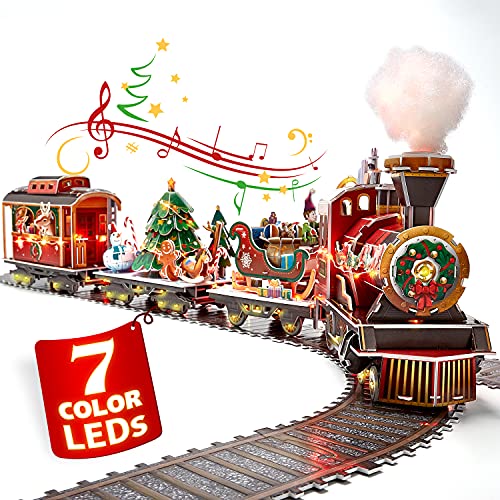 CubicFun 3D Puzzle Weihnachtszug mit bunten Lichtern und Ton Weihnachtsdekoration Einzigartige Hauszug Spielzeug Kinder Weihnachten Familienspiel, 218 Stück
