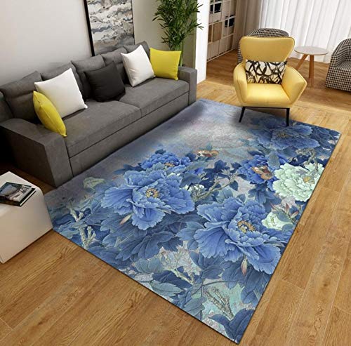 Teppich Ethnischen Stil 3D Blumendruck Dekoration Schlafzimmer Nachttisch Sofa Rutschfeste Weiche Polyester Teppich 120cmx170cm