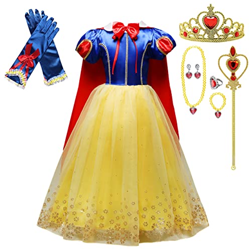 Lito Angels Schneewittchen Prinzessin Kleid mit Umhang und Zubehör für Kinder Mädchen, Halloween Kostüm Verkleidung Ankleiden, Größe 8-9 Jahre 128 134, Stil C