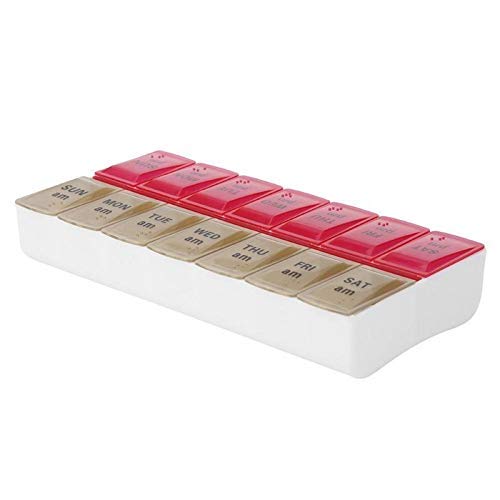 SMBAOFUL 7-Tage-Wochenpillen-Organizer - Kompakter Pillenbehälter mit 14 Gittern für Medikamententabletten - Inklusive Pillenteiler - Praktischer Aufbewahrungsbehälter für Pillen