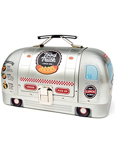 SUCK UK Food Truck Lunchpaket für Erwachsene | Kinder Brotdose | Lebensmittelbehälter, Metall (Zinn), Silber, 14 x 11.5 x 23 cm