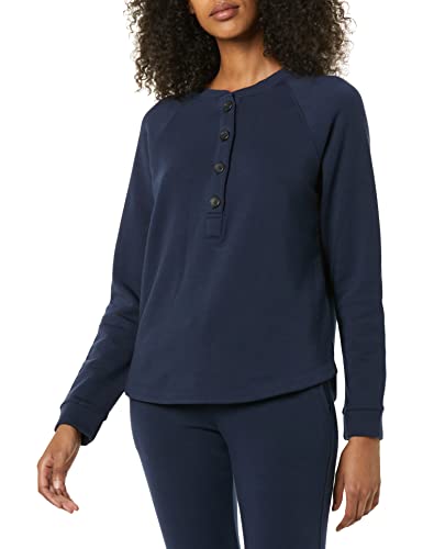 Amazon Aware Damen Henley-Sweatshirt aus Fleece mit langen Ärmeln, Marineblau, 3XL Große Größen