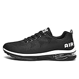 smarten Herren Damen Schuhe Air Laufschuhe mit Luftpolster Sportschuhe Jogging Turnschuhe Unisex Sneaker Dämpfung Black White 37