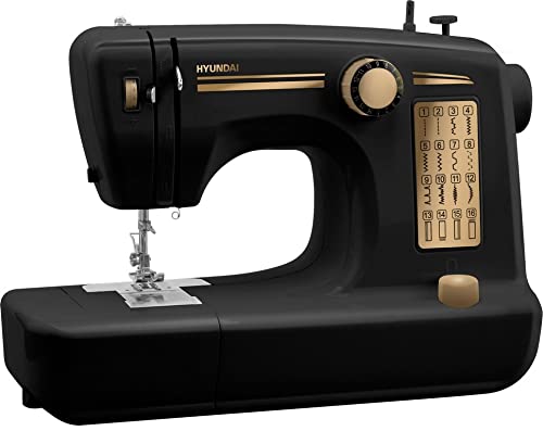 HYUNDAI Sewing 16 Nähmaschine inkl. Nähset, 16 vorprogrammierte Stiche, Schwarz/Gold