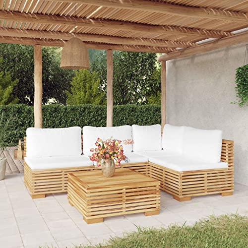 ZQQLVOO Lounge Sessel Terrassenmöbel Terassenmöbel Außen5-tlg. Garten-Lounge-Set mit Kissen Massivholz Teak