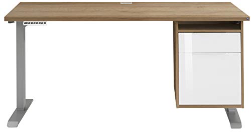 MAJA Möbel eDJUST Schreib- und Computertische, Holzwerkstoff, Metall platingrau - Riviera Eiche, ca. 150x122,5x80 cm