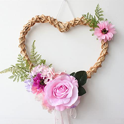 HUIKJI 32,6 cm Valentine Herz Kranz, künstliche Rose Girlande Rattan Kranz mit rosa Rosen Blättern, Valentines Kranz für Haustür Home Wall Decor