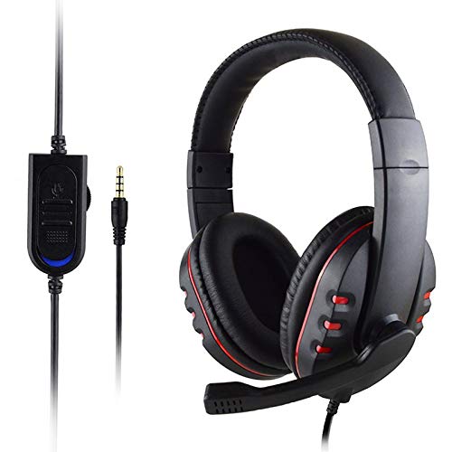 Gaming-Headset mit Mikrofon für Xbox One/PS4, Over-Ear-Geräuschisolierung, Bass-Gaming-Kopfhörer mit Mikrofon, Surround-Sound, Lautstärkeregler (Schwarz + Blau)