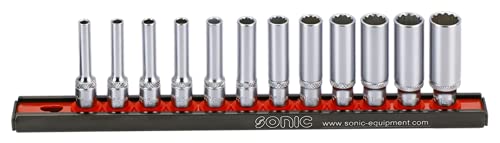 Sonic 101202 1/4 Zoll Nuss Set 12 Kant Lang Steckleiste 4 4,5 5 5,5 6 7 8 9 10 11 12 13mm