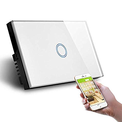 Smart-Home-Schalter mit 1 Position, Touchscreen, WLAN, weiß, LKM-SMSWT01W LKM Security, gehärtetes Kristallglas, LED-Steuerung, kompatibel mit Amazon Echo und Google Home