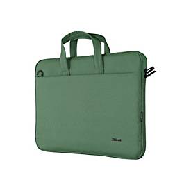 Trust Bologna Slim Laptop Eco Tasche bis 16 Zoll aus Recyceltem Kunststoff, mit Schultergurt, Nachhaltige Umhängetasche für Reisen, Business, Büro, Schule - Schwarz