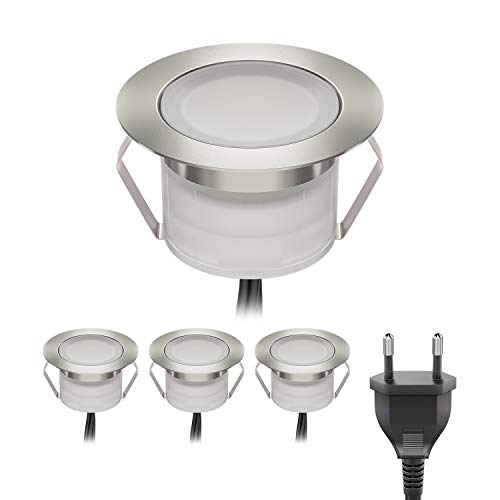 ledscom.de LED Boden-Einbauleuchte BIMI für außen warm-weiß, je 50lm, IP67, 45mm Ø 4er Set