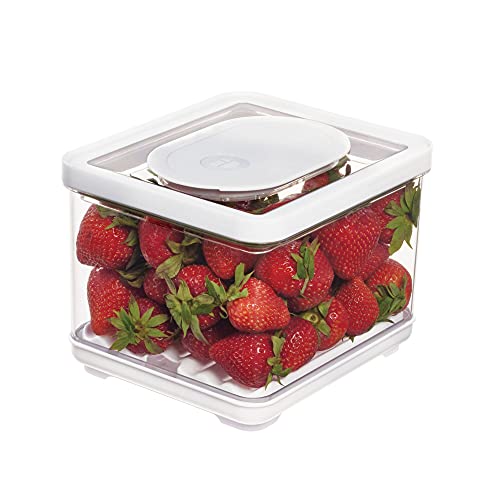 iDesign Vorratsbehälter mit Deckel, kleiner Kühlschrankorganizer für Obst & Gemüse mit Luftregulierung für längere Frische, luftdichte Vorratsdose aus Kunststoff, transparent/weiß/grün