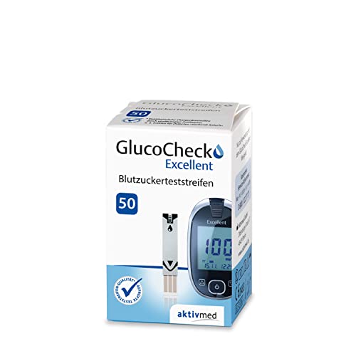 GlucoCheck Excellent Blutzuckerteststreifen, 50 Stück zur Kontrolle des Blutzucker-Wertes