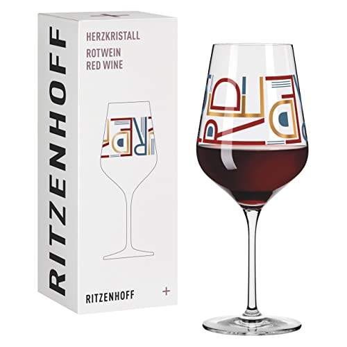 Ritzenhoff 3001010 Rotweinglas 500 ml – Serie Herzkristall Nr. 10 – Glas mit Buchstabenmotiv, Roségold – Made in Germany