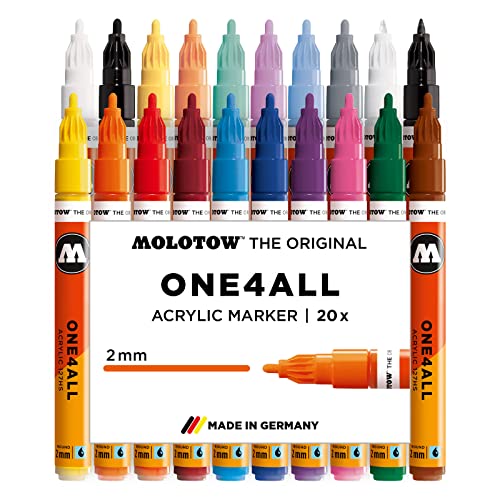 Molotow Acryl Marker One4All 127HS (Main-Kit 1 mit 20 kräftigen Acrylfarben, 2mm Spitze, hochdeckend und permanent, UV-Beständig, für fast alle Untergründe)