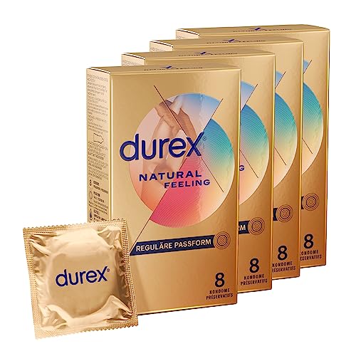 Durex Natural Feeling Kondome – Latexfreie Kondome für ein natürliches Haut an Haut Gefühl – 4er Pack (4 x 8 Stück)