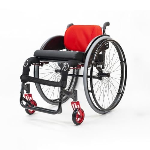 KK-GGL Selbstgerechter Sportrollstuhl, Superleichter Rollstuhl Für Erwachsene, 10 Kg Reiserollstühle Für Behinderte Athleten, Mobilitätshilfen Für Ältere Menschen, 150 Kg Kapazität,26 in red 46cm