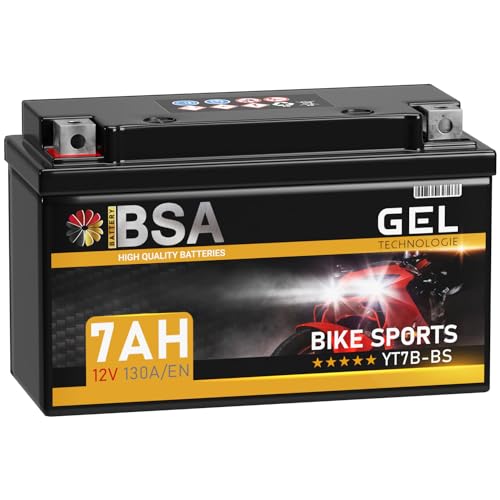 BSA YT7B-BS GEL Roller Batterie 12V 7Ah 130A/EN Motorradbatterie doppelte Lebensdauer entspricht 50719 YT7B-4 GT7B-4 CT7B4 FT7B4 EB7B-BS 507 901 012 vorgeladen auslaufsicher wartungsfrei
