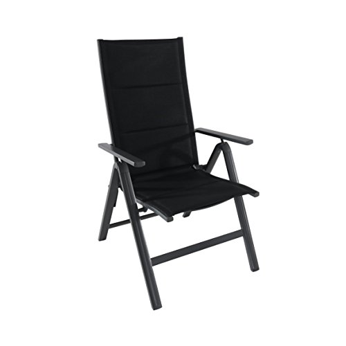 greemotion Klappsessel Grenada anthrazit/schwarz, 7-fach verstellbare Rückenlehne, platzsparender Terassenstuhl, Stuhl mit leichtem Aluminiumgestell, gepolsterte Bespannung aus 2x2 Textilene