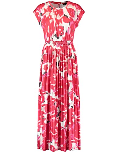 Taifun Damen Kleid mit Blumen-Print überschnittene Schultern, Kurzarm, mit Ärmelaufschlag Kleid Gewirke Shirtkleid floral wadenlang, lang Rose Kiss Gemustert 38