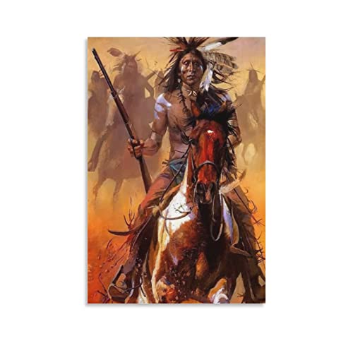Leinwand Bilder Groß Wohnzimmer Native American Canvas Wandkunst-Poster Amerikanischer Indianer-Häuptling Kopfschmuck Federkunst Leinwanddruck für leinwand bilder Wandkunst-Poster 40x60cm (Ungerahmt)