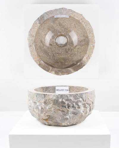 30 cm rundes Marmor Waschbecken in grau von WOHNFREUDEN - Mit Unikat Auswahl aus Steinbecken für das Badezimmer
