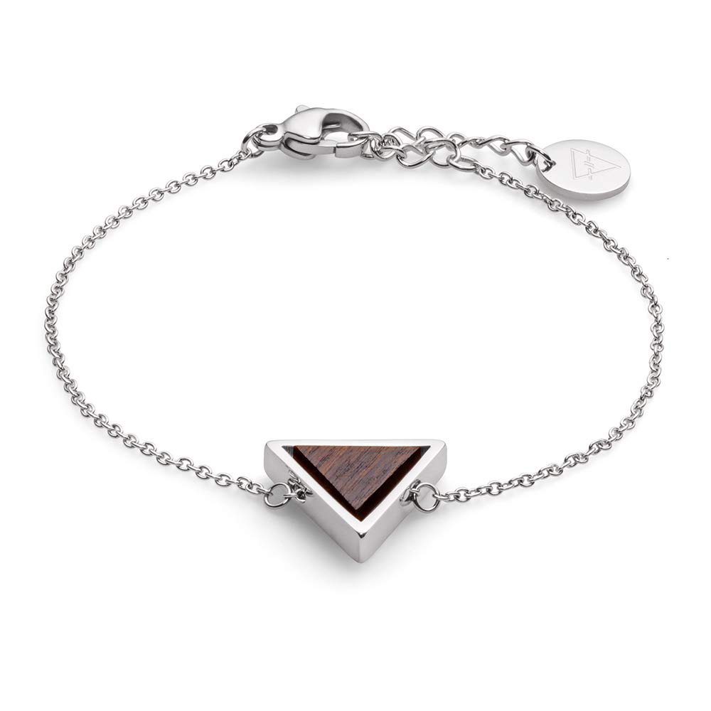 Kerbholz Holzschmuck – Geometrics Collection Triangle Bracelet, filigranes Frauen Armband in Silber mit Dreieck Anhänger, Schmuck aus Naturholz, größenverstellbar (Armbandlänge 15 + 2,5 cm)