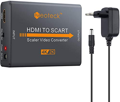 Neoteck Aluminum 4K HDMI zu SCART Konverter Composite HD Video Stereo Audio Adapter HDMI IN SCART Out mit EU Netzteil für TV DVD Sky HD Blu Ray DVD