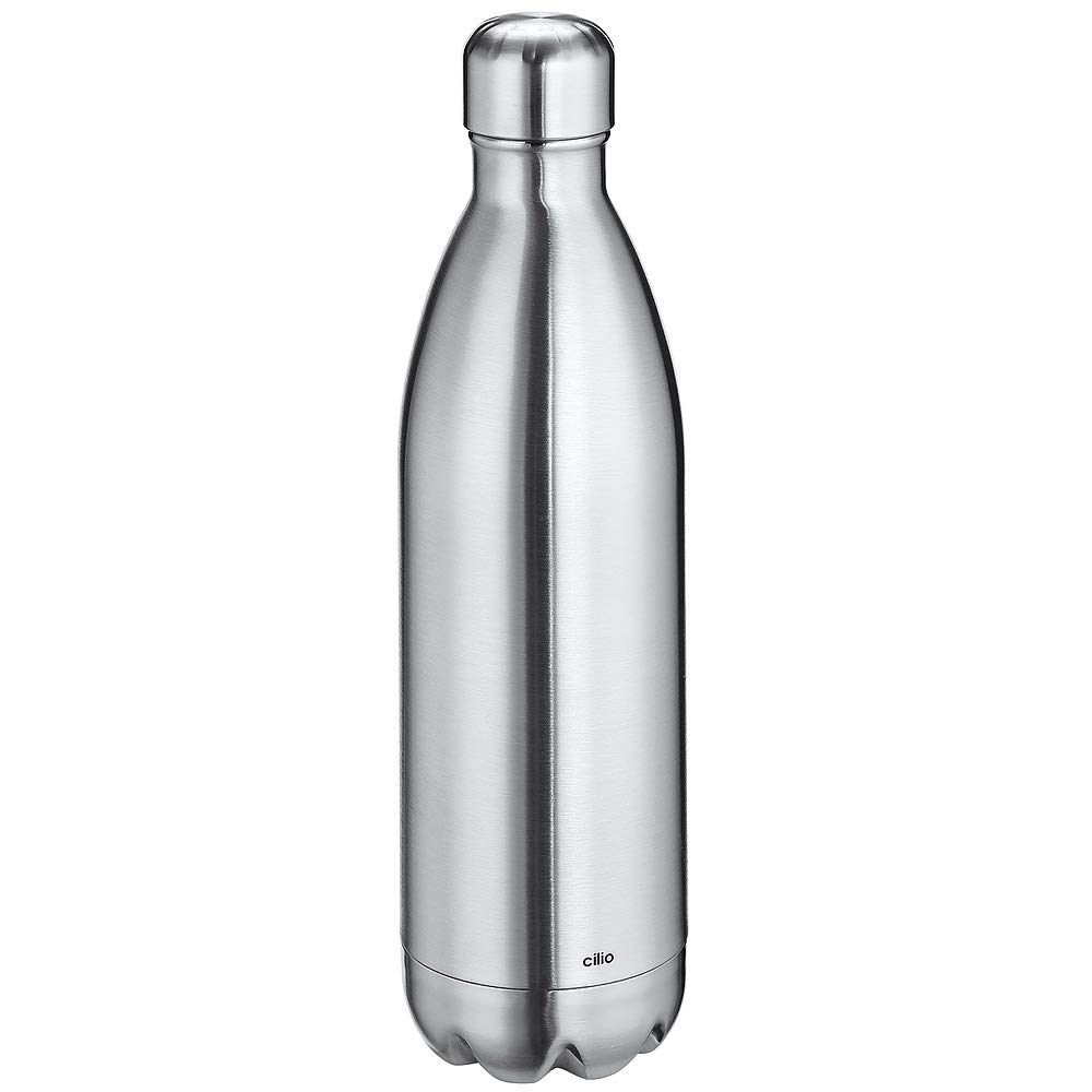 cilio ELEGANTE Trinkflasche Edelstahl poliert, 1L, auslaufsicher, Thermosflasche auch für kohlensäurehaltige Getränke, hält bis zu 18h warm und 24h kalt