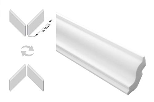 Zierleisten Sparpaket E-22-NK | inkl. vorgefertigte Ecken | leicht und stabil | extrudiertes Styropor | Stuckprofile | modern weiß | dekorativ | XPS | 30 x 31 mm | 30 Meter + 4 Ecken