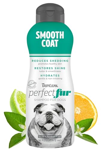 Tropiclean PerfectFur Smooth Coat Shampoo for Dogs, 16oz - Made in USA - Unique Breed Specific Moisturizing & Shed Control Formula for Skin-Hugging Coat Breeds Like Bulldogs - Naturally Derived