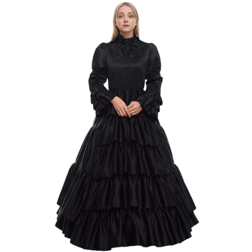 GRACEART Frauen mittelalterlichen viktorianischen Kostüm Vintage Rüschen Fancy Dress mit Krinoline und Gürtel (Schwarz, Small)