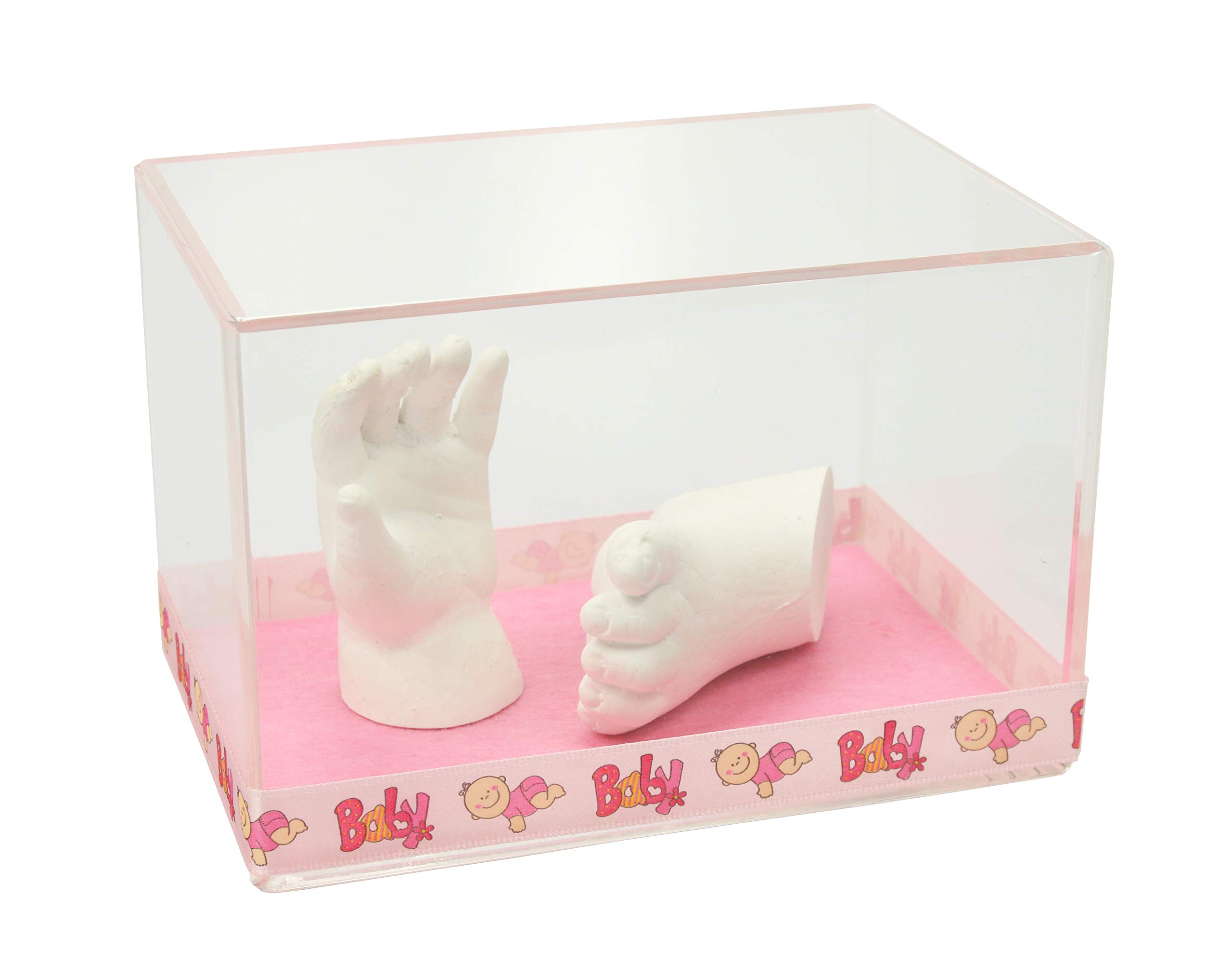 Lucky Hands Acrylglasvitrine mit Baby-Band (rosa, 9 x 9 x 13 cm)