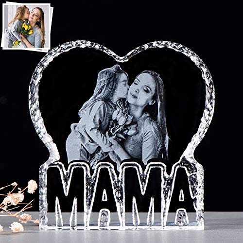 2D Personalisiertes Fotogeschenk Weihnachten für Mama von der Tochter, Crystal Personalisierte Geschenke Mama Heart Shape Keepsake