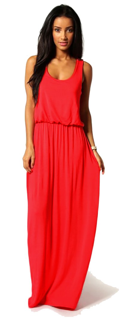 Mikos Damen-Kleid, Bodenlanges Maxikleid, ideal für Sommer und Urlaub, Boho-Style S M L 36 38 40 (369) (Rot, S/M)