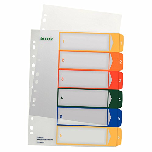 10er Pack Leitz 12920000 PC-beschriftbares Register (Polypropylen, 1-6, A4) mehrfarbig