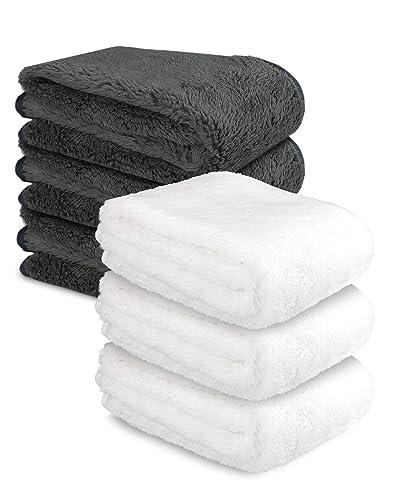 Rasiertuch 3x Weiß 3x Grau Rasur Tuch 70x25 cm, Mikrofaser weich Flauschiges Rasierer Tuch, Premium Männer Geschenkidee Rasier-Handtuch Rasurtuch (MixSet I 6 Stück)